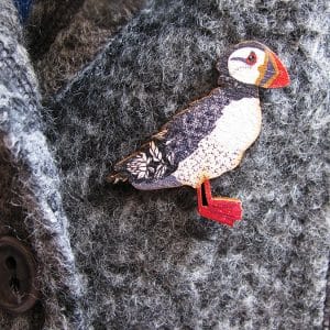 Puffin wooden brooch