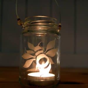 Set of 2 etched bee-design glass jars