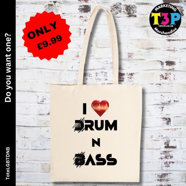 I love drum and bass tote bag
