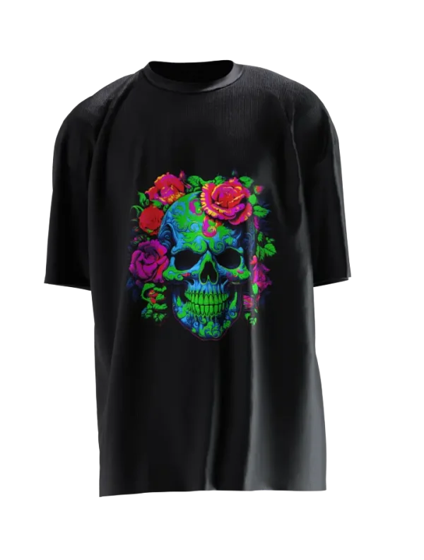 T3P Fluorescent Green Skull T-Shirt Front