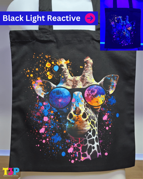 Blacklight Reactive giraffe DTF Bag!