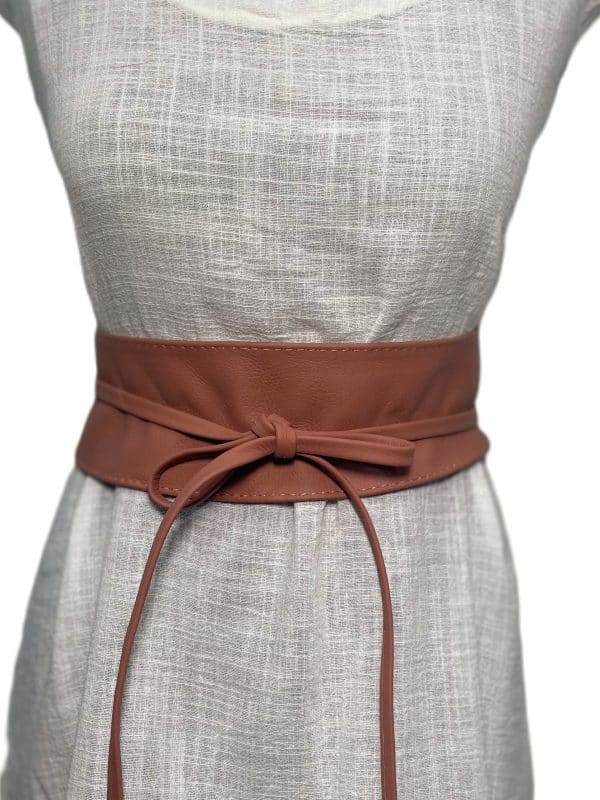 Dusky Pink Genuine Leather Obi Wrap Belt