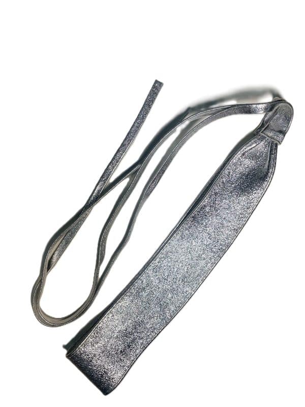 Wide Metallic Silver Obi Wrap Belt - Image 4