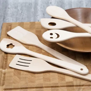 Beech Kitchen Utensils with Laser Cut Motifs - Smile (Set of 6)